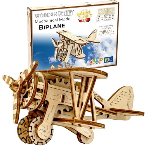 WOODEN.CITY 3D Puzzle, Doppeldecker Holz Flugzeug Spielzeug, Modellbau Bastelset für Erwachsene, Vintage Holzpuzzle, DIY Modellbausatz, Partner Geschenke, Büro Deko, Hobby, Lasercut WOODEN.CITY 3D Puzzle, Doppeldecker Holz Flugzeug Spielzeug, Modellbau Bastelset für Erwachsene, Vintage Holzpuzzle, DIY Modellbausatz, Partner Geschenke, Büro Deko, Hobby, Lasercut von WOODEN.CITY