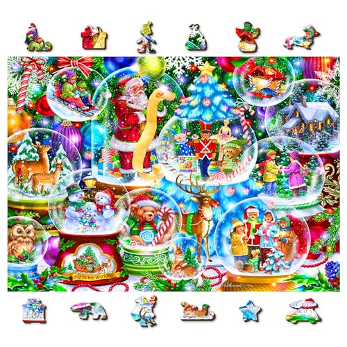 WOODEN.CITY 500 Teile Holzpuzzle - Weihnachts-Schneekugeln – Festliches Weihnachts-Puzzle mit 50 einzigartigen Formen, Familienaktivität, Hergestellt in der EU WOODEN.CITY 500 Teile Holzpuzzle - Weihnachts-Schneekugeln – Festliches Weihnachts-Puzzle mit 50 einzigartigen Formen, Familienaktivität, Hergestellt in der EU von WOODEN.CITY