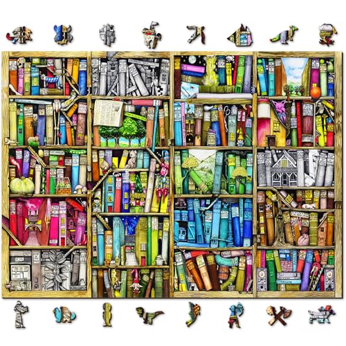 WOODEN.CITY Bücherregal 1000 Teile Puzzle, Holzpuzzles für Erwachsene, Hergestellt EU, Größe 51,9 x 37,5 cm, Bibliothek Puzzle, Geschenk, Hobby von WOODEN.CITY