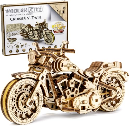 WOODEN.CITY Holzmodellbausatz Cruiser V-Twin, Mechanisch 3D Puzzle, Brettspiele Erwachsene - DIY Spielzeug, Laser Cut Hobby, Dekoration von WOODEN.CITY
