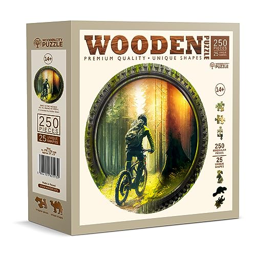 WOODEN.CITY Holzpuzzle - Bike in The Woods 250 Teile - Einzigartige ausgefallene Puzzles mit tierförmigen Teilen - Herausforderndes Holzmosaikpuzzle für Erwachsene von WOODEN.CITY