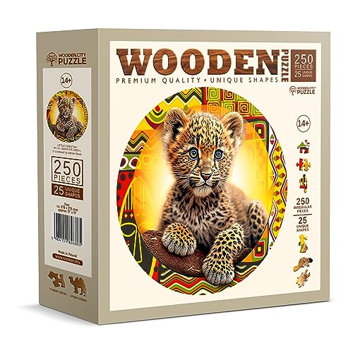 WOODEN.CITY Holzpuzzle - Niedlicher kleiner Leopard 250 Teile - Einzigartige ausgefallene Puzzles mit tierförmigen Teilen - Herausforderndes Holzmosaikpuzzle für Erwachsene von WOODEN.CITY