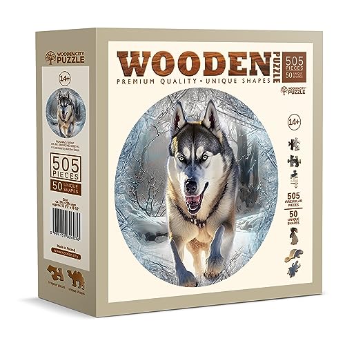 WOODEN.CITY Holzpuzzles Running Wolf 500 Teile - Lebendige Holzpuzzles für Erwachsene - Herausfordernde Holzschnittpuzzles - Tierförmige Puzzles - Einzigartige Mosaik-Holzpuzzle für Erwachsene von WOODEN.CITY