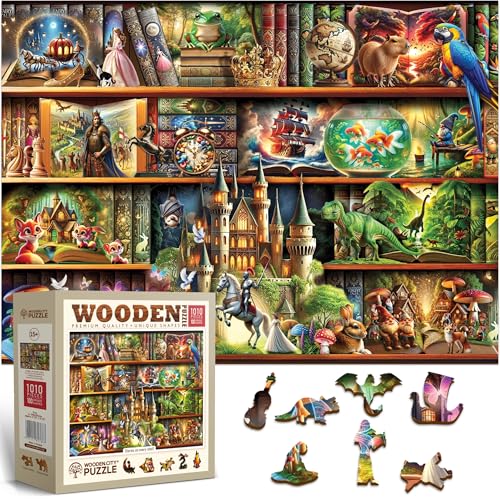 WOODEN.CITY Holzpuzzles für Erwachsene 1000 Teile - Geschichten auf jedem Regal - Bücherregale Szene | Made in EU | Geschenk für Buchliebhaber | Größe 54,0 x 39,4 cm von WOODEN.CITY