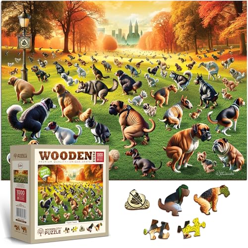 WOODEN.CITY Lustiges Puzzle 1000 Teile Hunde | Prank Puzzle aus Holz | Hergestellt in der EU | 54 x 39,4 cm von WOODEN.CITY