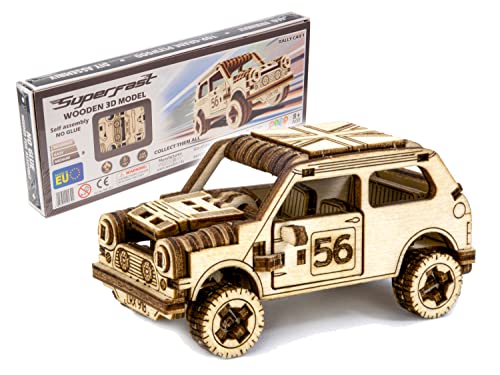 Rally Car 1 - Mechanischer 3D Holzpuzzle Bausatz | Holzmodell zum Zusammenbauen | STEM Spielzeug für Erwachsene von WOODEN.CITY