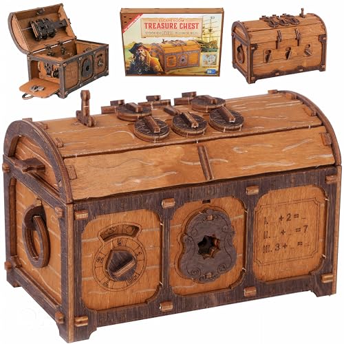 WOODEN.CITY Treasure Chest Сluebox Holzrätselbox - 3D Puzzle Holz Knobelbox mit Geheimmechanismus 165-teilig Escape Box, Schwierigkeitsgrad 3/5 Rätsel- und Puzzlebox für Erwachsene Escape Room Spiel von WOODEN.CITY
