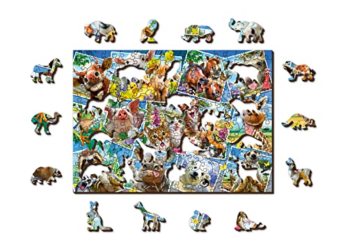 Wooden.City Holzpuzzle 200 Teile - Animal Postcards - Erwachsene Kinder Tierpuzzle - Puzzle - Bunt Einzigartige Tierform - Haus Dekoration - Geschenk Lernspielzeug - Tolles Spielzeug - 25,4 x 18,2 cm von WOODEN.CITY