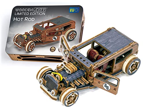 Wooden.City Oldtimer Hot Rod Limited Edition – 3D-Holzmodellbausätze für Erwachsene zum Autobauen – Retro-3D-Holzpuzzle für Erwachsene, Denksportaufgabe für Jugendliche – 142 Teile von WOODEN.CITY