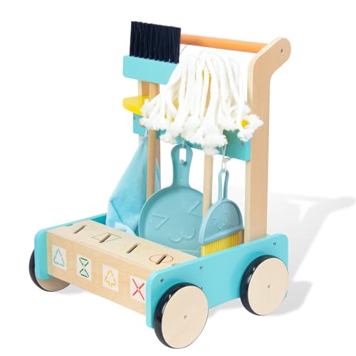 Hölzerne Lauflernhilfe für Kleinkinder ab 1 Jahr, Schiebespielzeug für Jungen und Mädchen (blau) von WOODENFUN