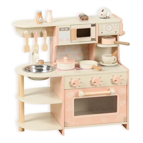 Holz Küche Spielplatz für Kinder Alter 3-8, Pretend Play Küche für Kleinkinder mit realistischem Design, Kochzubehör, Kaffeemaschine, Backofen, Mikrowelle, Waschbecken Holz Küche Spielplatz für Kinder Alter 3-8, Pretend Play Küche für Kleinkinder mit realistischem Design, Kochzubehör, Kaffeemaschine, Backofen, Mikrowelle, Waschbecken von WOODENFUN