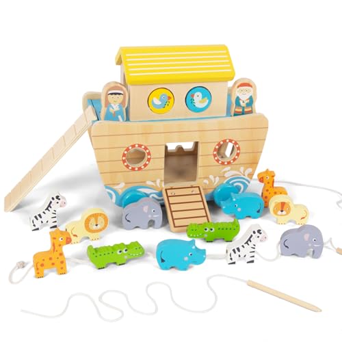 Holz Noah's Arche Spielzeug Montessori Tierseil Klassifikation Stapeln hölzerne ziehen entlang Kleinkind Spielzeug 1 2-3 Jahre alte Kinder Geschenk von WOODENFUN