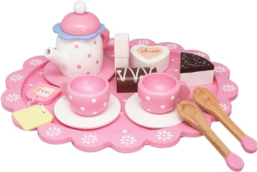 Holz Tee Set Spielzeug, Kinderspiele, Küchenzubehör, Lebensmittel Spielzeug, Kinder Tee Party Set, Kuchen, Schokolade Tee Tasse, Holz Zubehör Set, Rosa von WOODENFUN