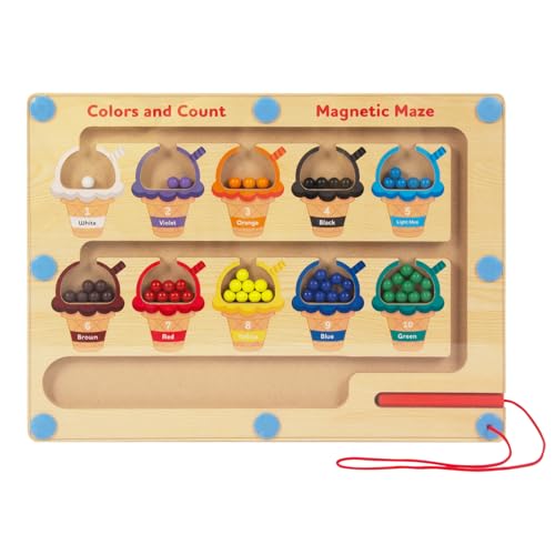 WOODENFUN Montessori Spielzeug magnetisches Spiel Perle Labyrinth Magnetisches Spielzeug Farbe passend Lernen Zählen Puzzle Klassifikation Board 3 Jahre+ (EIS) von WOODENFUN
