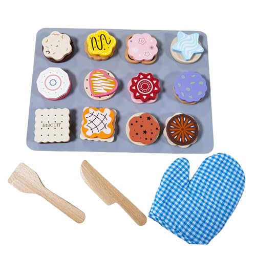 Pizza Set Holz, Pizza Kinderküche Zubehör, Holzpizza für Kinder, Spielküche Pizza Spielzeug Lebensmittel für Kaufladen, Pädagogisches Rollenspiel Lernspielzeug Geschenk (Cookie) von WOODENFUN