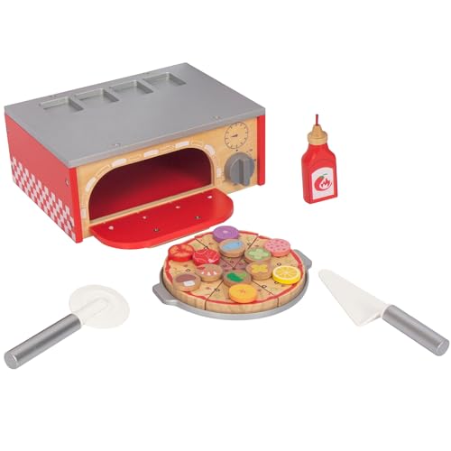 Pizza Set Holz, Pizza Kinderküche Zubehör, Holzpizza für Kinder, Spielküche Pizza Spielzeug Lebensmittel für Kaufladen, Pädagogisches Rollenspiel Lernspielzeug Geschenk (Pizzaofen) von WOODENFUN