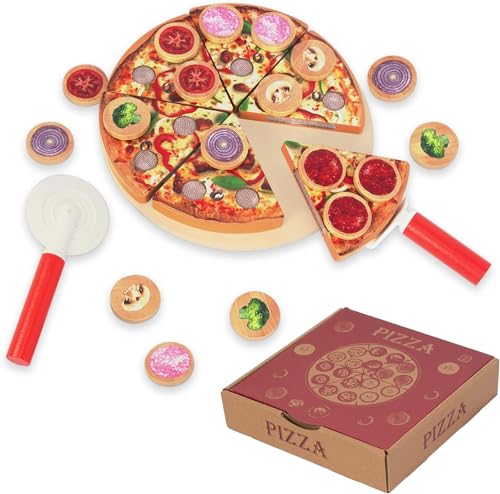 Pizza Set Holz, Pizza Kinderküche Zubehör, Holzpizza für Kinder, Spielküche Pizza Spielzeug Lebensmittel für Kaufladen, Pädagogisches Rollenspiel Lernspielzeug Geschenk Pizza Set Holz, Pizza Kinderküche Zubehör, Holzpizza für Kinder, Spielküche Pizza Spielzeug Lebensmittel für Kaufladen, Pädagogisches Rollenspiel Lernspielzeug Geschenk von WOODENFUN