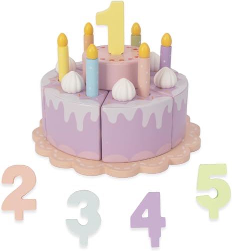 Pretend Play Food für Kleinkinder 1-3, hölzerne Geburtstagsattrappe mit Kerzen und Zahlen, Teeparty Lernküche Geschenk Spielzeug für Jungen Mädchen von WOODENFUN