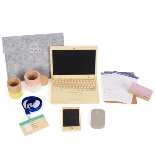 Pretend Play Home Office Set für Kinder,10Pcs Büro Playset mit hölzernem Spielzeug Laptop-Telefon für Vorschulkinder Alter 3+ Jahre (Office) von WOODENFUN