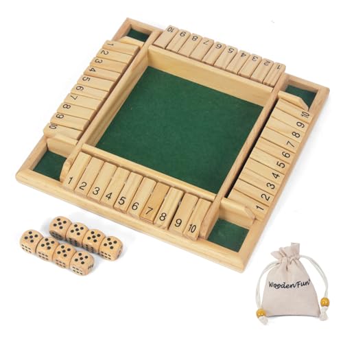 WOODENFUN 2-4 Spieler Shut The Box Spiel mit 8 Würfel Holz Brettspiel Wooden Table Party Spiel Würfelspiel Mathespiele für Kinder und Erwachsene von WOODENFUN