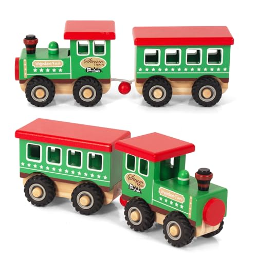 WOODENFUN Grüner Holzzug für Mädchen und Jungen hölzerner Stapelzug Dampfzug mit 2 Waggongs Weihnachts- und Geburtstagsgeschenke WOODENFUN Grüner Holzzug für Mädchen und Jungen hölzerner Stapelzug Dampfzug mit 2 Waggongs Weihnachts- und Geburtstagsgeschenke von WOODENFUN