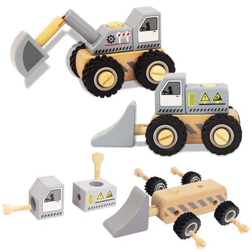 WOODENFUN Hölzernes Baby Spielzeugauto für 12-18 Monate, 2 Stück Baby-Fahrzeug-Spielzeug Handschiebeauto-Spielzeug für 1 2 Jahre alte Jungen Mädchen(Grey) von WOODENFUN