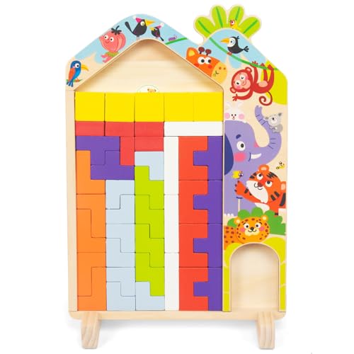 WOODENFUN Montessori Holz Block Puzzle für Kinder Tangram Puzzle Russisches 3D-Blöcke-Spielspielzeug Bildungsgeschenk für Kinder von WOODENFUN