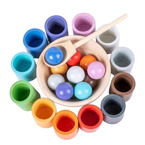 WOODENFUN Regenbogen Bälle in Tassen, Montessori Spielzeug für Kleinkinder, für 1 2 3Jahr, Vorschule, Holzspiele zum Lernen, Farbsortieren und Zählen (12-Farben) WOODENFUN Regenbogen Bälle in Tassen, Montessori Spielzeug für Kleinkinder, für 1 2 3Jahr, Vorschule, Holzspiele zum Lernen, Farbsortieren und Zählen (12-Farben) von WOODENFUN