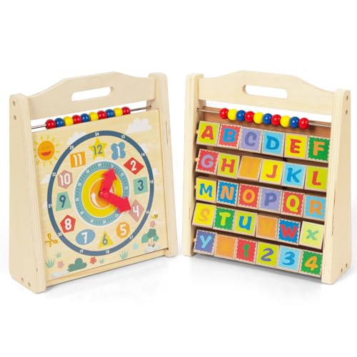 Vorschulkinder lernen Uhrenspielzeug, hölzerne Zeitanzeige Unterrichtsuhren und Alphabet Lernen Montessori Kinderspielzeug, pädagogische Geschenke für Jungen und Mädchen im Alter von 1, 2 und 3 von WOODENFUN