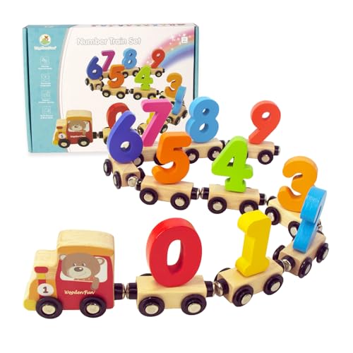 WOODENFUN Zahl Zug Set für 1 2 3 Jahre Olds, pädagogische Spielzeugautos für Kleinkinder, Montessori Lernspielzeug für Jungen und Mädchen von WOODENFUN