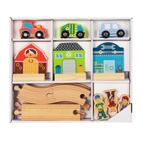 WoodenFun Holz Schiene Wagen Set Landwirtschaft, städtische Gesundheit Thema Kinder Spielzeug Holz Eisenbahn 3 4 5 Jahre (Bauernhof) von WOODENFUN