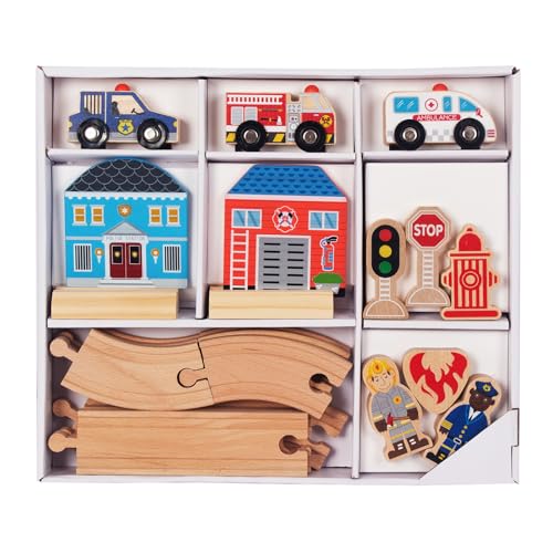 WoodenFun Holz Schiene Wagen Set Landwirtschaft, städtische Gesundheit Thema Kinder Spielzeug Holz Eisenbahn 3 4 5 Jahre (Polizei) von WOODENFUN