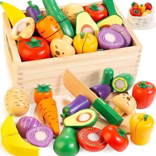 Holzspielzeug Lebensmittel Kinderküche Schneidenspiel Gemüse Früchte mit Aufbewahrungskoffer Tasche Kinder Küche Zubehör für Kleinkinder ab 3 Jahre Holzspielzeug Lebensmittel Kinderküche Schneidenspiel Gemüse Früchte mit Aufbewahrungskoffer Tasche Kinder Küche Zubehör für Kleinkinder ab 3 Jahre von WOODMAM