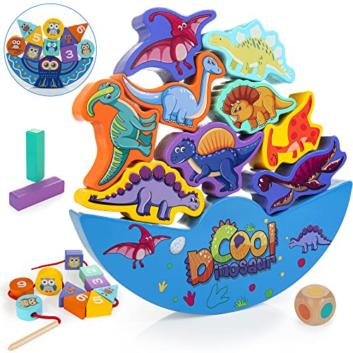 WOODMAM Balance Holzbausteine Bauklötze, Stapelspiel & Fädelspiel mit süßen Dino- und Eulenfiguren, Montessori Holzspielzeug, Geschenk für Kinder Jungen Mädchen ab 1 2 3 Jahre alt WOODMAM Balance Holzbausteine Bauklötze, Stapelspiel & Fädelspiel mit süßen Dino- und Eulenfiguren, Montessori Holzspielzeug, Geschenk für Kinder Jungen Mädchen ab 1 2 3 Jahre alt von WOODMAM
