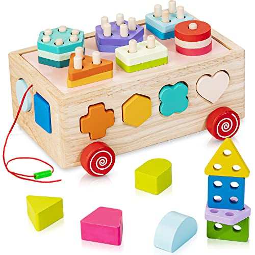 WOODMAM Holz Montessori Spielzeug für 18M+ Kleinkinder, Formsortierer Aktivitätswürfel mit 30 Stück Geometrische Blöcke, Lernspielzeug, Geschenk für Kinder Mädchen Jungen ab 2 3 4 5 Jahre von WOODMAM
