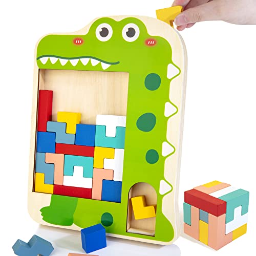WOODMAM Holz Puzzle Blöcke für Kinder, 3D buntes Tetra Tower Spiel, Gedächtnis Spiele Tangram Puzzle Jigsaw für Kinder ab 3 Jahren, Pädagogisches Spielzeug Geschenk für Jungen Mädchen von WOODMAM