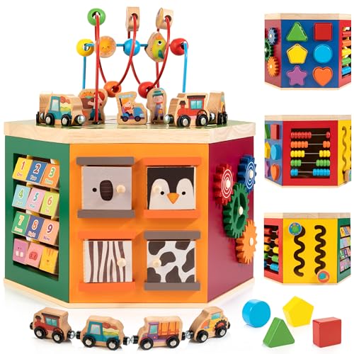 WOODMAM Motorikwürfel Nutztiere Aktivitätswürfel aus Holz Lernspielzeug für Kleinkinder Baby 9-in-1 Montessori Spielzeug mit Stapel- und Sortierbrett für Kleinkinder ab 18 Monaten WOODMAM Motorikwürfel Nutztiere Aktivitätswürfel aus Holz Lernspielzeug für Kleinkinder Baby 9-in-1 Montessori Spielzeug mit Stapel- und Sortierbrett für Kleinkinder ab 18 Monaten von WOODMAM