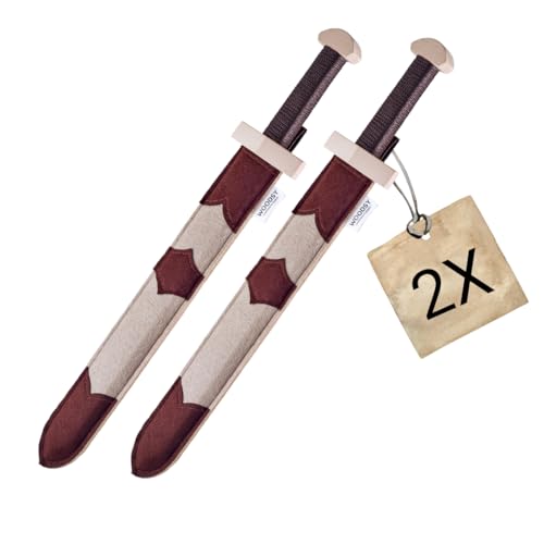 WOODSY ® Holzschwert Kinder Mit Scheide (2er Set) | 52 cm Lang Echtholz Aus Buche | Ritterschwert Spielzeug Schwert Fasching Mittelalter von WOODSY
