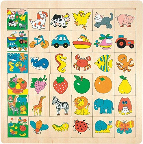 WOODY_ Legespiel/Lernspiel - LOTTO Puzzle - Tiere aus Holz - Bilder Holzspielzeug - Holzspiel - Lottospiel Lernspiel Erinnerung - Legespiele - für Kinder von WOODY
