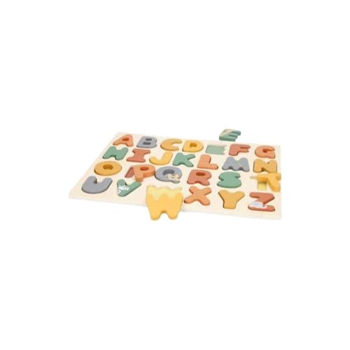 WOOMAX 33063 Kinderpuzzle Alphabet aus Holz, Alphabet für Kinder, enthält 26 Teile, Brett, 30 x 22,5 cm, weiche Farben, FSC-Zertifiziert, sensorisches Spiel, Lernspielzeug, ab 24 Monaten von WOOMAX