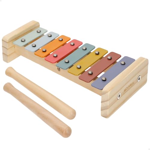 WOOMAX 33057 Xylophon aus Holz, Musikinstrumente für Kinder, 8 Metallblätter, inklusive 2 Drumsticks, weiche Farben, FSC-Zertifiziert, sensorisches Spiel, Lernspielzeug, ab 12 Monaten von WOOMAX