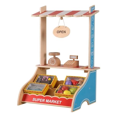 WOOMAX 85387 Supermarkt aus Holz mit Zubehör für Lebensmittel, Kasse, Küchenzubehör, Spielzeug 3 Jahre, bunt, S WOOMAX 85387 Supermarkt aus Holz mit Zubehör für Lebensmittel, Kasse, Küchenzubehör, Spielzeug 3 Jahre, bunt, S von WOOMAX