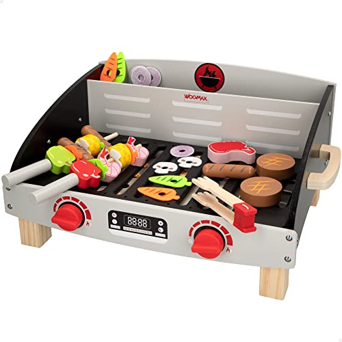 WOOMAX Holzgrill Tisch mit Spielzeugnahrung, 32 Stück, 50,5 x 34 x 23,5 cm, +2 Jahre, 49315 von WOOMAX