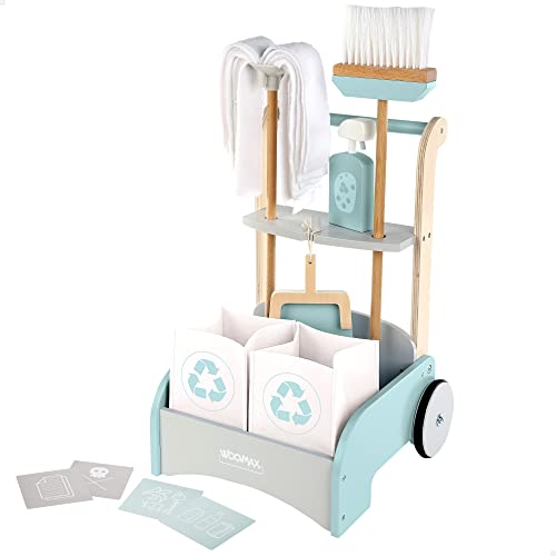 WOOMAX - Reinigungswagen für Spielzeug, Holzwagen, Mopp und Kehrschaufel, Kinderreinigungswagen, Haushaltsspielzeug, Holzspielzeug, 10-teilig, 3 Jahre WOOMAX - Reinigungswagen für Spielzeug, Holzwagen, Mopp und Kehrschaufel, Kinderreinigungswagen, Haushaltsspielzeug, Holzspielzeug, 10-teilig, 3 Jahre von WOOMAX