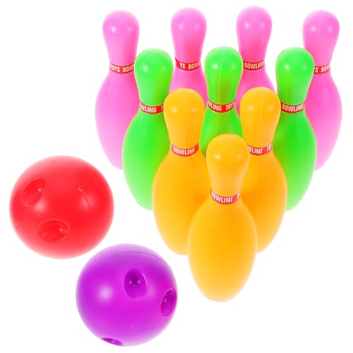 WOONEKY 1 Satz Bowling Set Interaktives Kegelspiel für Drinnen mit Bunten Kegeln und Bällen für Familienaktivitäten und Kinderspiele Fördert Geschicklichkeit für Bowling Partys von WOONEKY