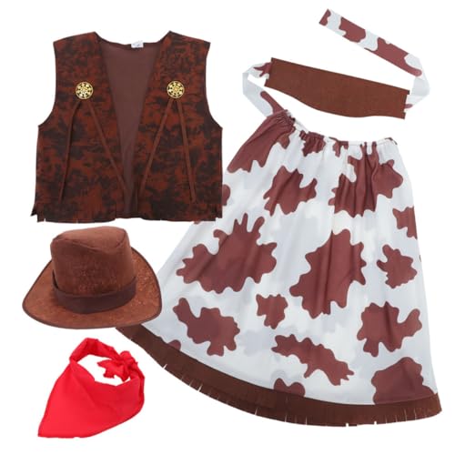 WOONEKY 1 Satz Cowgirl Kostüm Set für Western Hut Bandana Weste für Halloween Karneval Themenpartys Bequemes Teiliges Outfit für Alter von WOONEKY