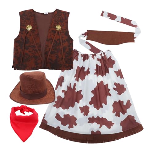 WOONEKY 1 Satz Cowgirl Kostüm für Teiliges mit Hut Bandana und Weste für Halloween Geburtstagsfeiern und Karneval Bequem und Pflegeleicht Vintage Western Design von WOONEKY