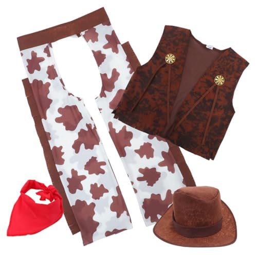 WOONEKY 1 Satz Denim -Themenkleidung Western Kostüm Kuh -Outfit - bequemes lustiges Anzug Cowboy-Cosplay Verkleiden Sie sich für Jungen Cowboy-Hut westliches Outfit für Jungen Vlies WOONEKY 1 Satz Denim -Themenkleidung Western Kostüm Kuh -Outfit - bequemes lustiges Anzug Cowboy-Cosplay Verkleiden Sie sich für Jungen Cowboy-Hut westliches Outfit für Jungen Vlies von WOONEKY