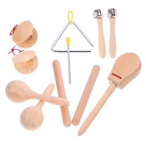WOONEKY 1 Satz Holzspielzeug Set für Teiliges Musikinstrumente Set mit Rasseln und Rhythmus Stöcken Geeignet für Kleinkinder und Vorschulkinder Musikalischen Kreativität und Hand Augen von WOONEKY
