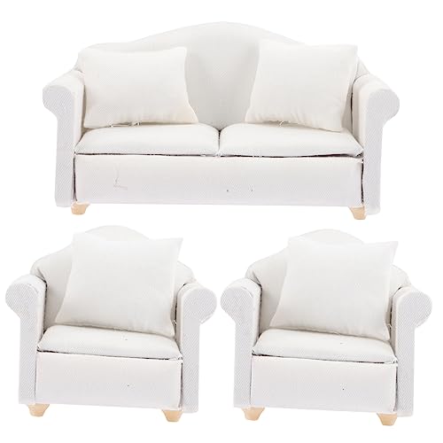 WOONEKY 1 Satz Maßstab Weißes Stoffsofa mit Kissen für Puppenhaus Teiliges Zubehör für Kreative Rollenspiele und DIY Projekte von WOONEKY
